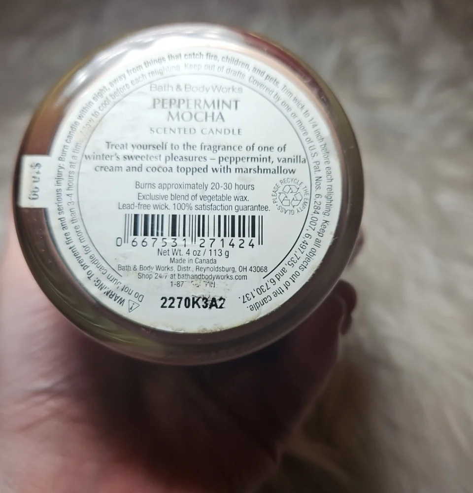 Bath & Body Works Peppermint Mocha Candle | 4 oz | Discontinued | Holiday Scent